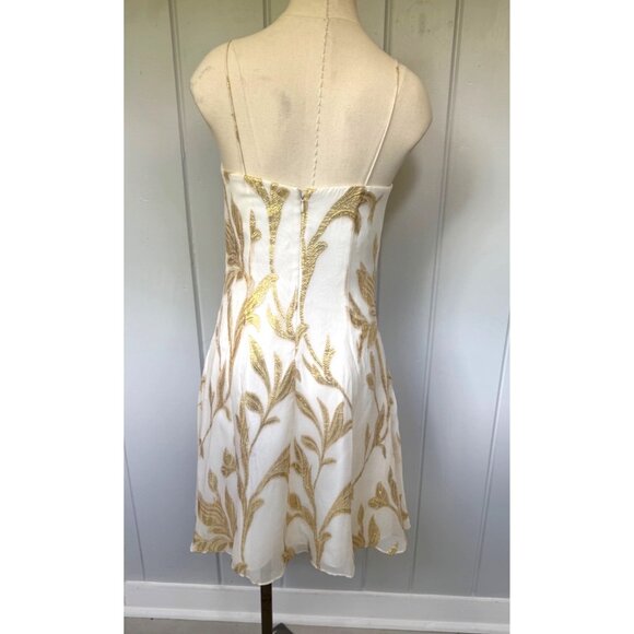 Aidan Mattox White & Gold Embroidered Silk Dress Size 4 - Picture 2 of 16
